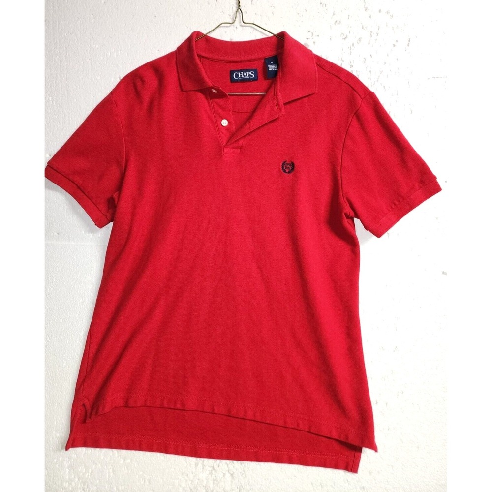 Chaps Shirt Men Medium Red Polo Logo Short Sleeve Quarter Buttons